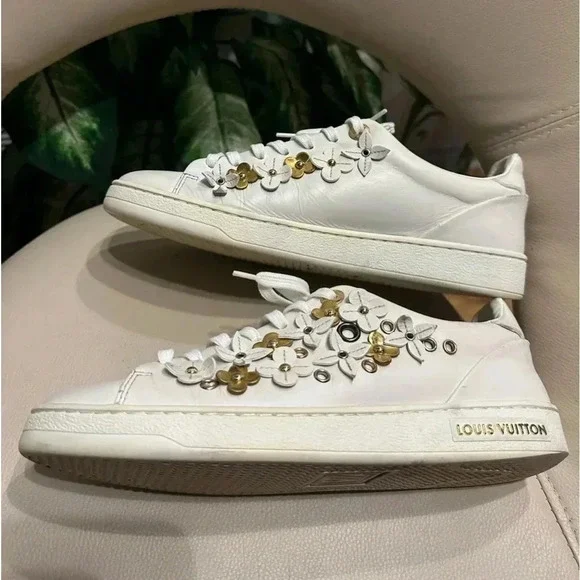 Louis Vuitton Leather Frontrow Blossom Floral Embellished LowTop Sneakers Size37